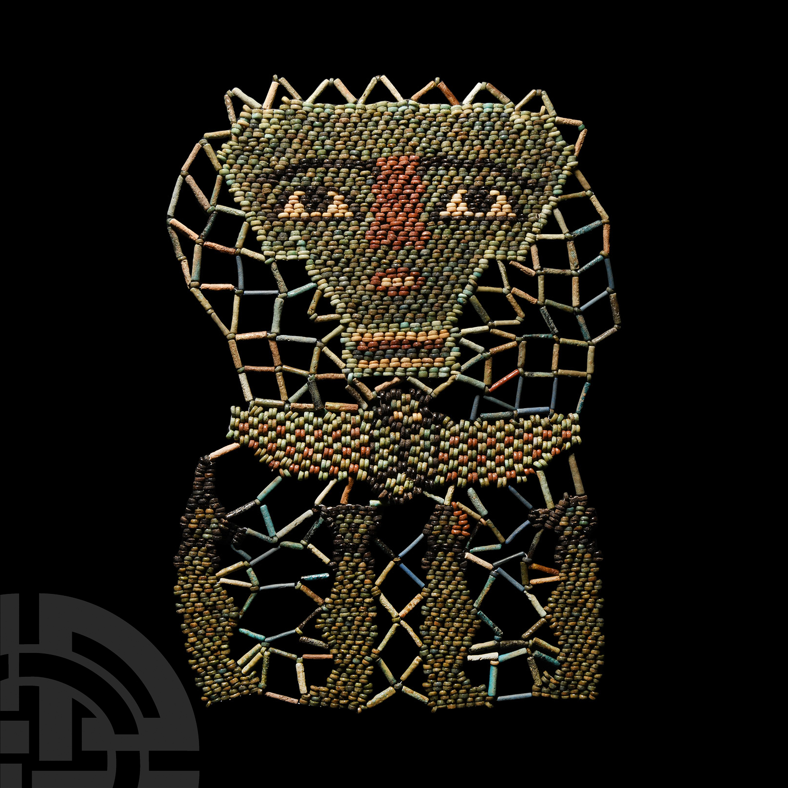 Egyptian Beaded Mummy Face Mask with Sons of Horus