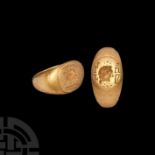 South Arabian Gold Ring with Portrait and Inscription