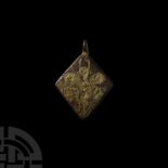 Lozenge-Shaped Gilt Heraldic Horse Harness Pendant with Butterfly