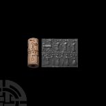 Mesopotamian White Bone Cylinder Seal with offering Scenes