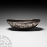 Sassanian Silver Bowl with Gilt Incised Design of Four-Armed Goddess