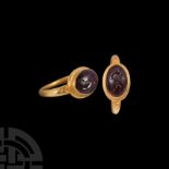 Hellenistic Amethyst Satyr Gemstone in Gold Ring