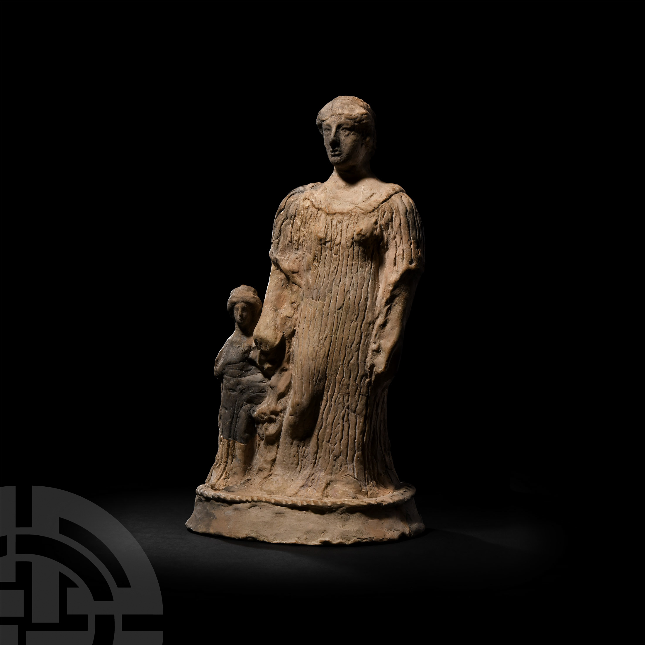 Large Greek Terracotta Goddess with Worshipper