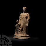 Large Greek Terracotta Goddess with Worshipper