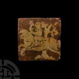 Medieval French Tile with Galloping Huntsman