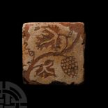 Medieval French Tile with Grapevine