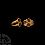 Roman Double Band Gold Ring with Garnet