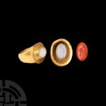 Large Hellenistic Gold Ring with Odysseus Gemstone
