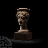 Greek Terracotta Head of a Female Wearing Polos