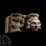 Medieval Capital and Corbel Head from the Priory of Moutiers-Saint-Jean