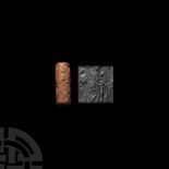 Large Western Asiatic Cylinder Seal with Lions and Quadrupeds