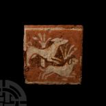 Medieval French Tile Depicting Hunting Dogs