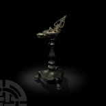 Byzantine Bull Oil Lamp with Tripod Stand