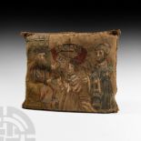 Medieval Embroidered Pillow with the Story of Esther