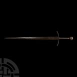 Medieval Hand-and-a-Half Sword with Inlaid Orb and Cross