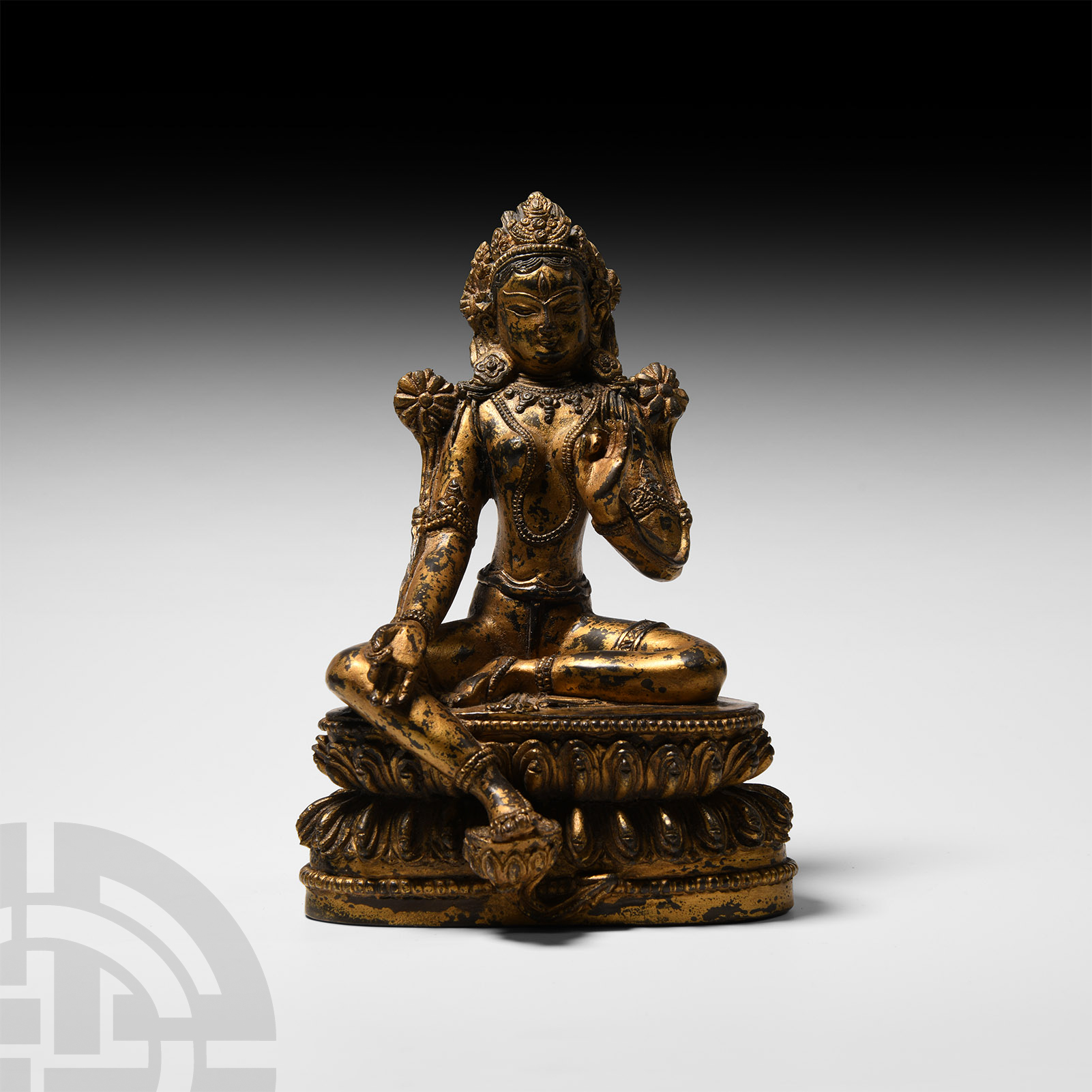 Sino-Tibetan Gilt Seated Arya Tara Figurine