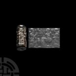 Green Stone Cylinder Seal with Presentation Scene