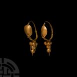 Large Roman Gold Shield Earring Pair