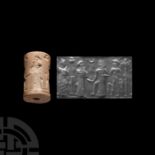 Old Babylonian White Stone Cylinder Seal with Presentation Scene