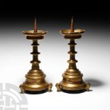 Medieval Pricket Candlesticks Raised on Lions