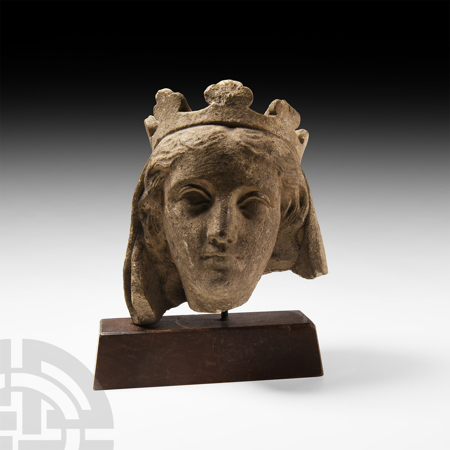 Medieval Limestone Head of a Crowned Woman