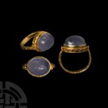 Inscribed Samanid Blue Cabochon in Gold Ring