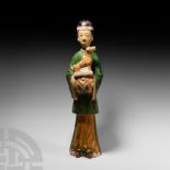 Large Chinese Ming Green Glazed Figure