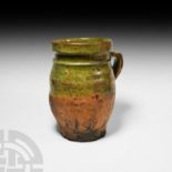 Late Medieval Glazed Barrel-Shaped Jar