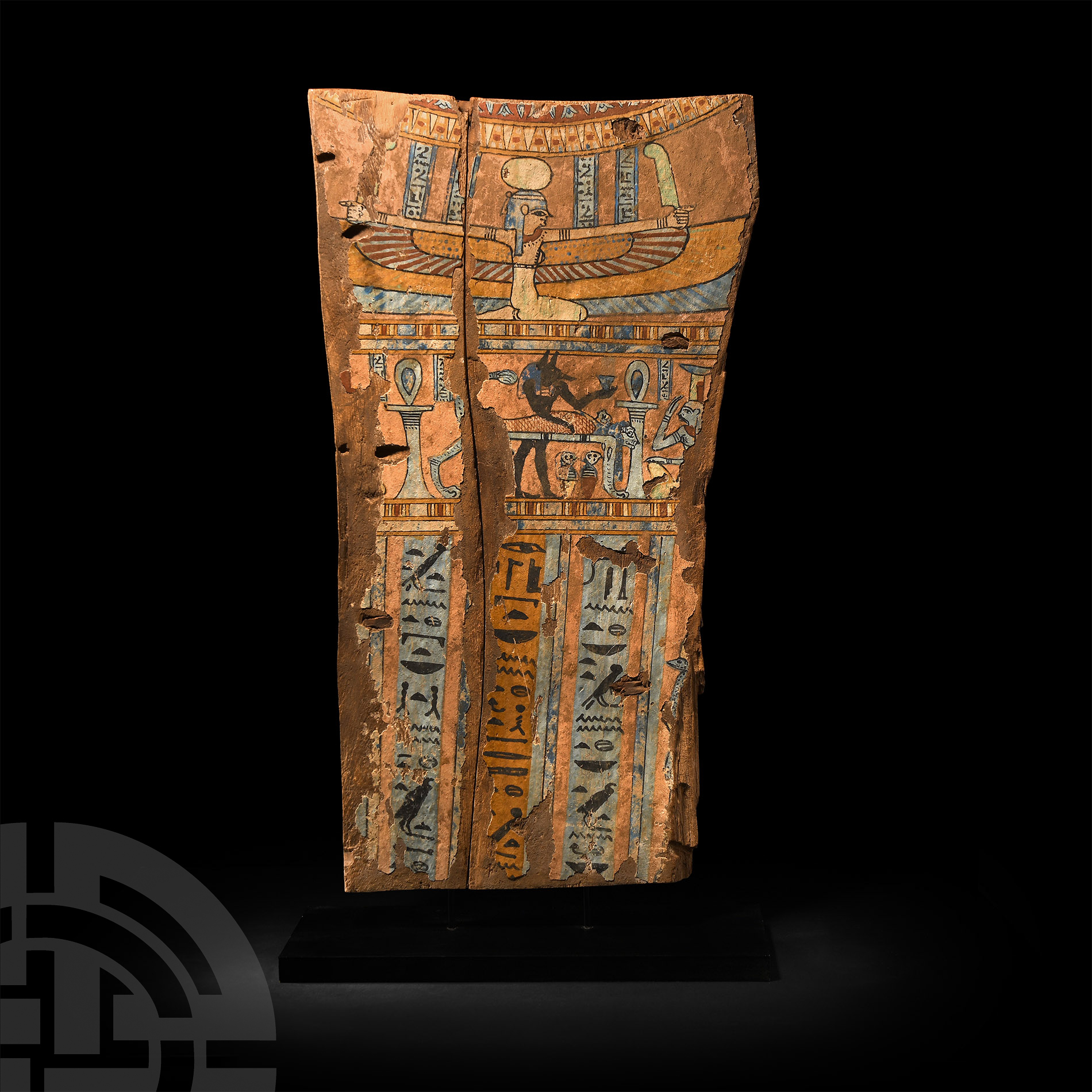 Egyptian Wood Coffin Panel with Anubis