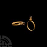 Greek Gold Ring with Turreted Garnet