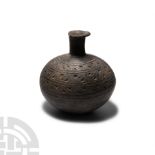 Pre-Columbian Chimu Black Ware Geometric Vessel