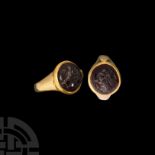 Sassanian Gold Ring with Advancing Figure Gemstone