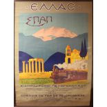 Zografides Athenes (printer) - 'Chemins de Fer de Peloponnese' (Greece Travel Poster), lithograph,