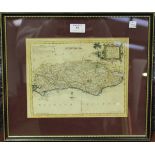 Thomas Kitchin - 'A New Map of Sussex', 18th century engraving on laid paper with later hand-