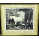 James Henry Watt, after Edwin Landseer - Horses at the Fountain, 19th century etching with