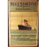 Norman Wilkinson - 'Blue Star Line de Luxe Mail Service to South America' (Travel Poster),