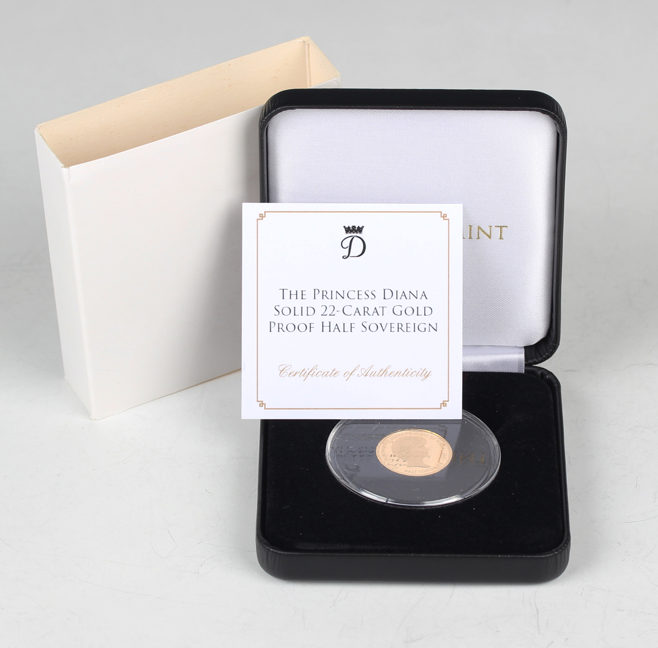 An Elizabeth II Jubilee Mint four gram gold proof coin 2017 commemorating Princess Diana, cased.