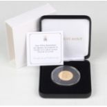 An Elizabeth II Jubilee Mint eight gram gold one pound proof coin 2021 commemorating the Queen's