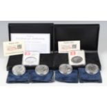 Four Elizabeth II Westminster Mint Britannia one ounce silver coins, all 2015, with slip cases,