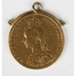 A Victoria Jubilee Head sovereign 1888 with a gold pendant mount, unmarked, weight 8.3g.Buyer’s