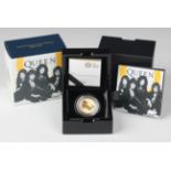 An Elizabeth II Royal Mint quarter-ounce gold proof coin 2020 commemorating the rock band Queen.