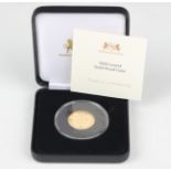 An Elizabeth II Harrington & Byrne Mint Laurel eight gram gold proof coin 2020, cased.Buyer’s