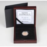 An Elizabeth II Westminster Mint Gillick sovereign 1957, cased.Buyer’s Premium 29.4% (including