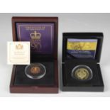 An Elizabeth II gold one penny 2016 commemorating the Queen's 90th birthday, cased, and a Bradford