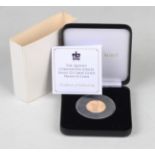An Elizabeth II silver Mint eight gram gold one pound proof coin 2018 commemorating the Queen's