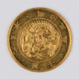 A Japan Meiji ten yen Year 3 pattern gold coin 1870, large flan, diameter 32mm, the obverse with