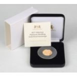 An Elizabeth II Harrington & Byrne gold proof Alderney sovereign 2017 commemorating the Queen and