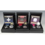 A group of three Elizabeth II Bradford Exchange commemorative facsimile medal and coin sets, each