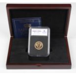 An Elizabeth II gold one pound coin 2017 commemorating the Queen's Sapphire Jubilee, cased.Buyer’s