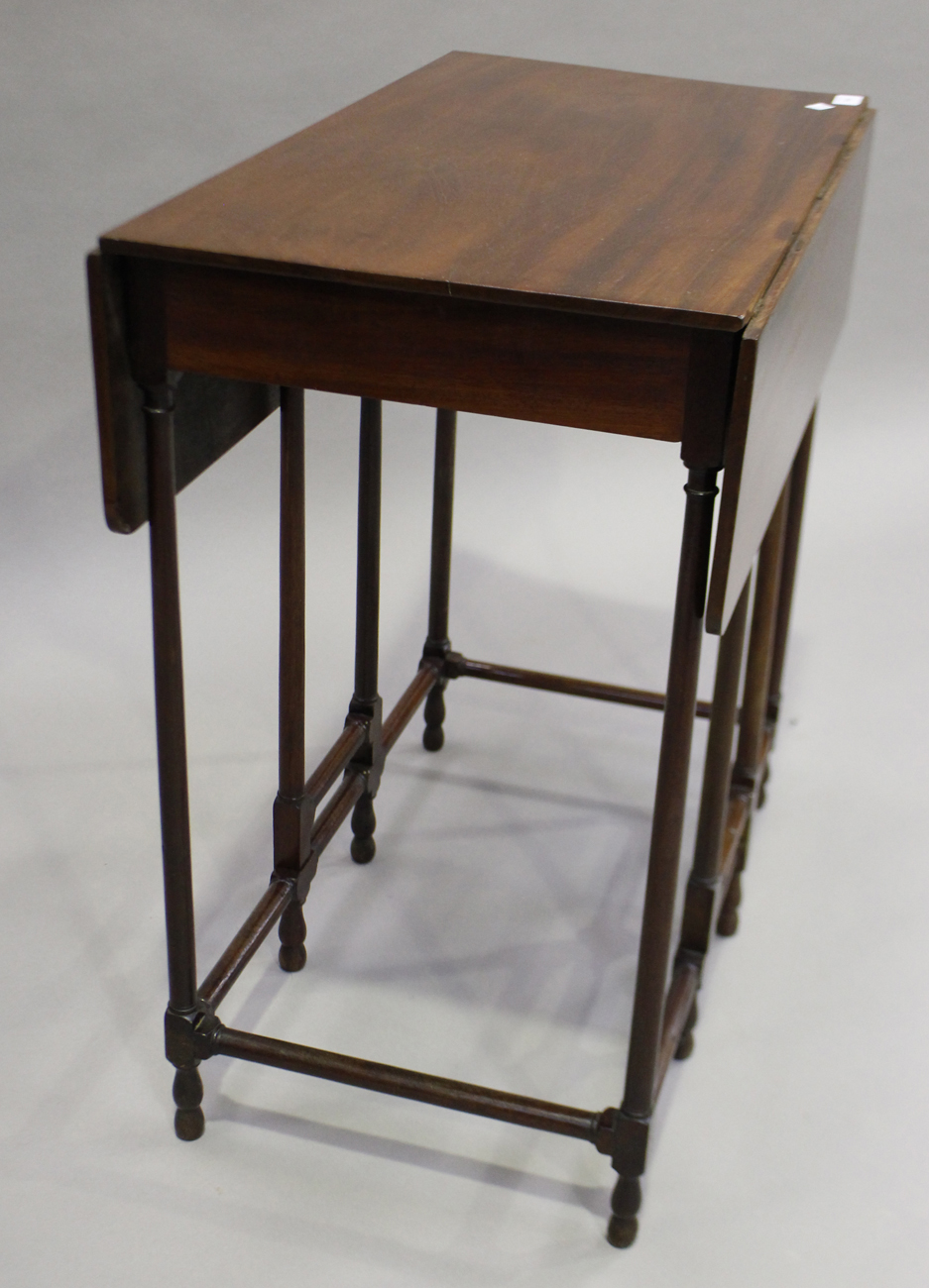 A George III mahogany drop-flap spider-legged occasional table, the rectangular top on turned and - Image 4 of 6